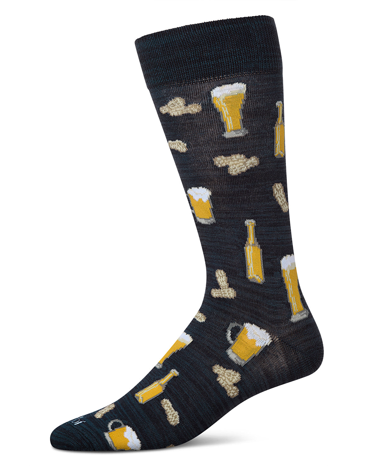Happy Hour Beer and Peanuts Bamboo Blend Men's Crew Socks : Color: Black