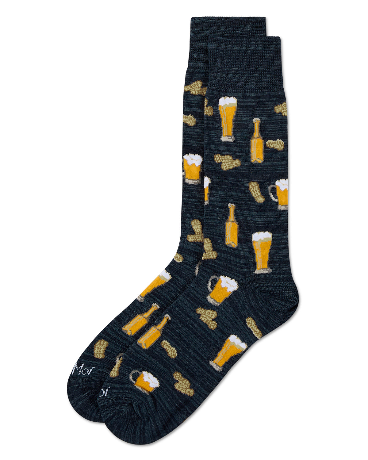 Happy Hour Beer and Peanuts Bamboo Blend Men's Crew Socks : Color: Black