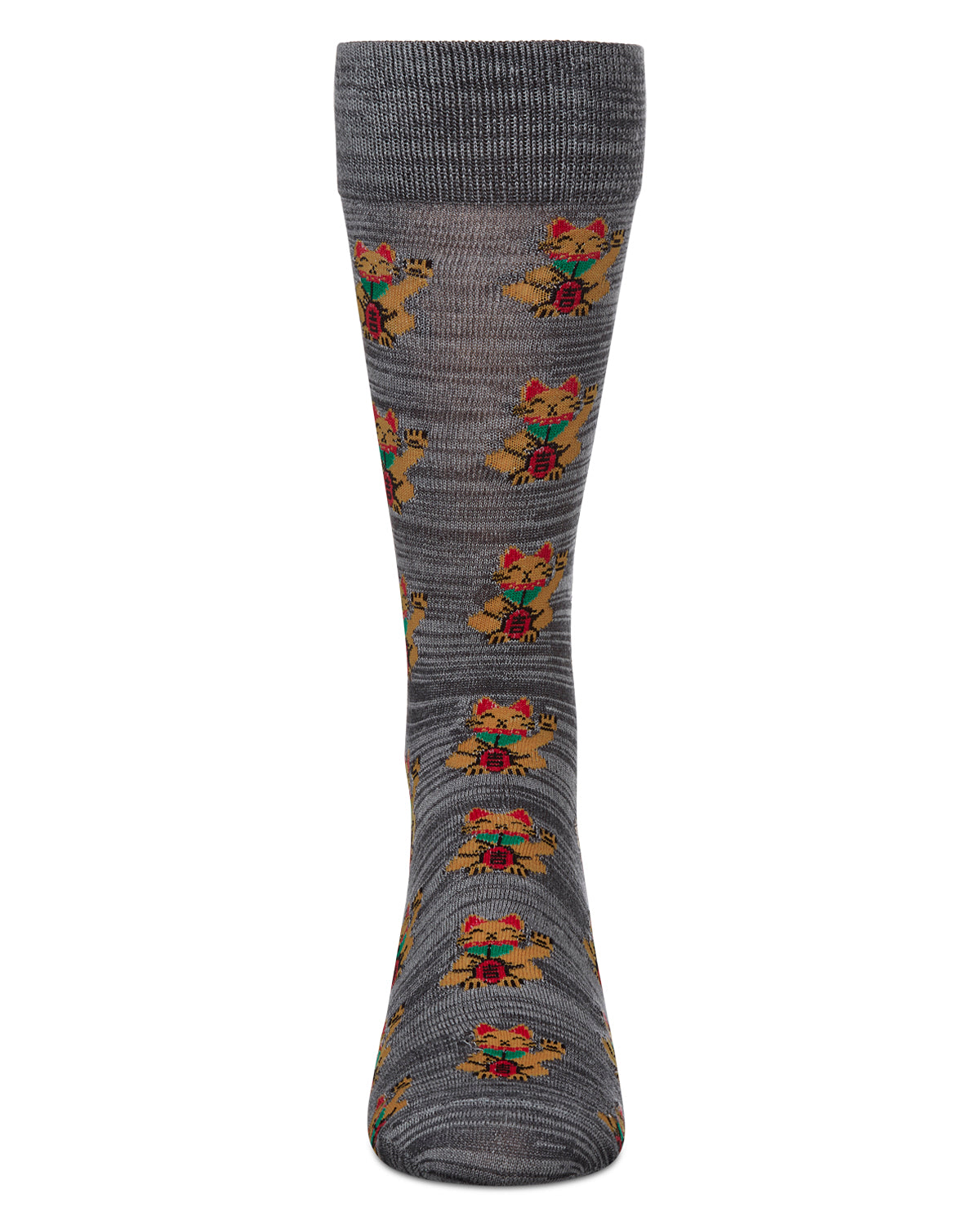 Lucky Cat Maneki-Neko Men's Bamboo Blend Crew Socks : Color: Asphalt