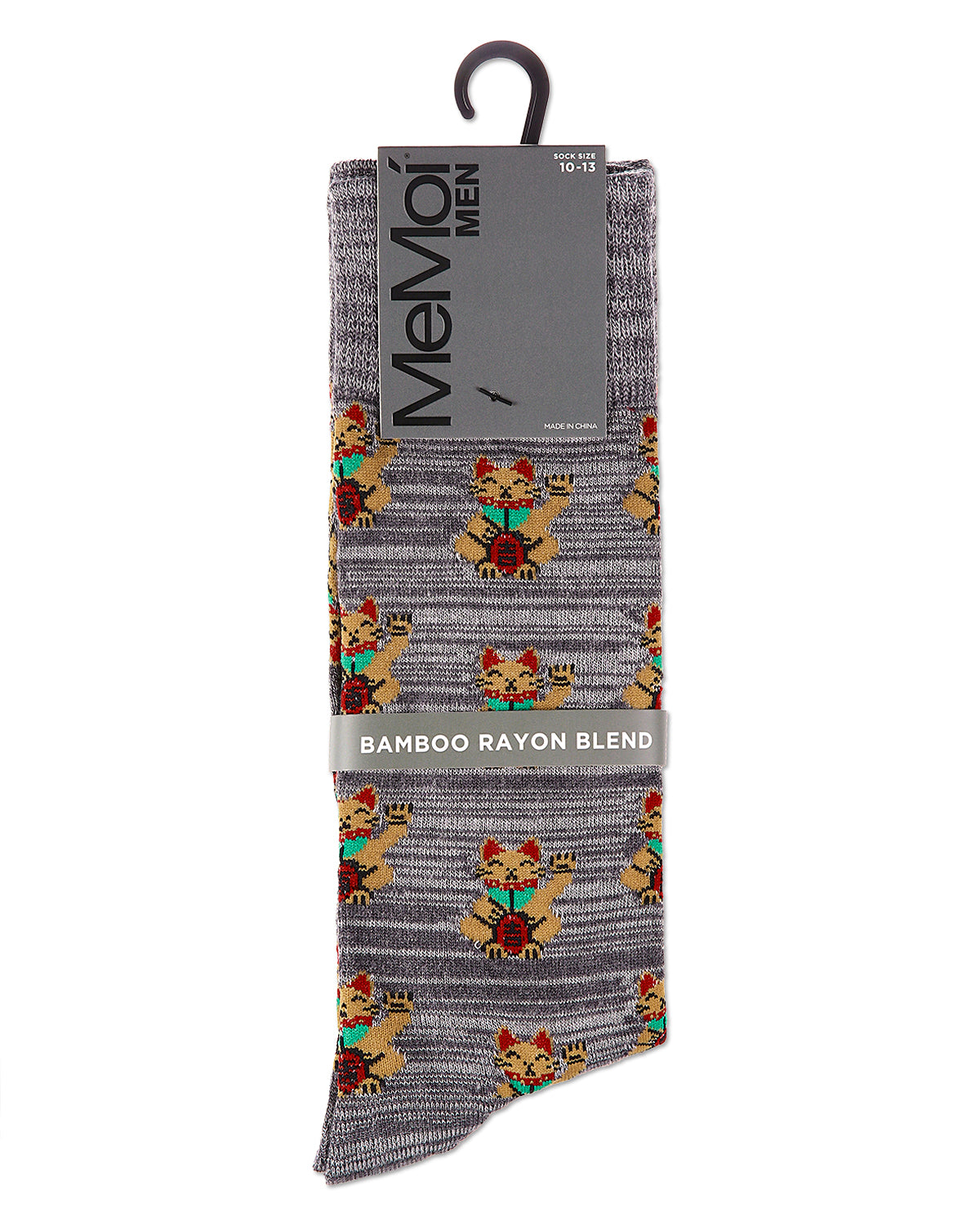 Lucky Cat Maneki-Neko Men's Bamboo Blend Crew Socks : Color: Asphalt