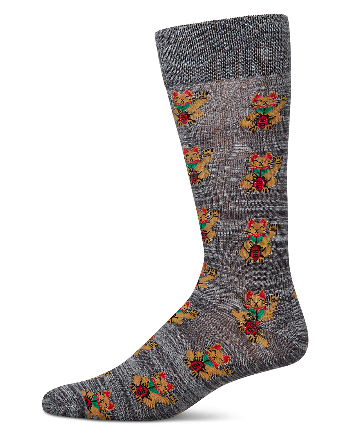 Lucky Cat Maneki-Neko Men's Bamboo Blend Crew Socks : Color: Asphalt