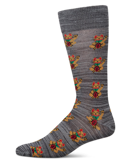 Lucky Cat Maneki-Neko Men's Bamboo Blend Crew Socks : Color: Asphalt