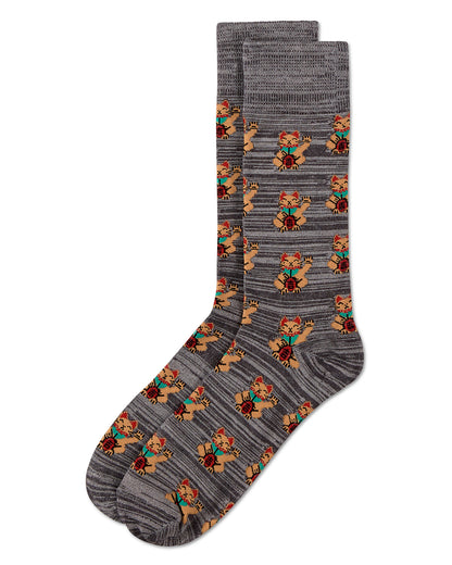Lucky Cat Maneki-Neko Men's Bamboo Blend Crew Socks : Color: Asphalt