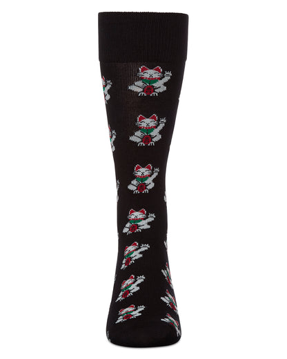Lucky Cat Maneki-Neko Men's Bamboo Blend Crew Socks : Color: Asphalt