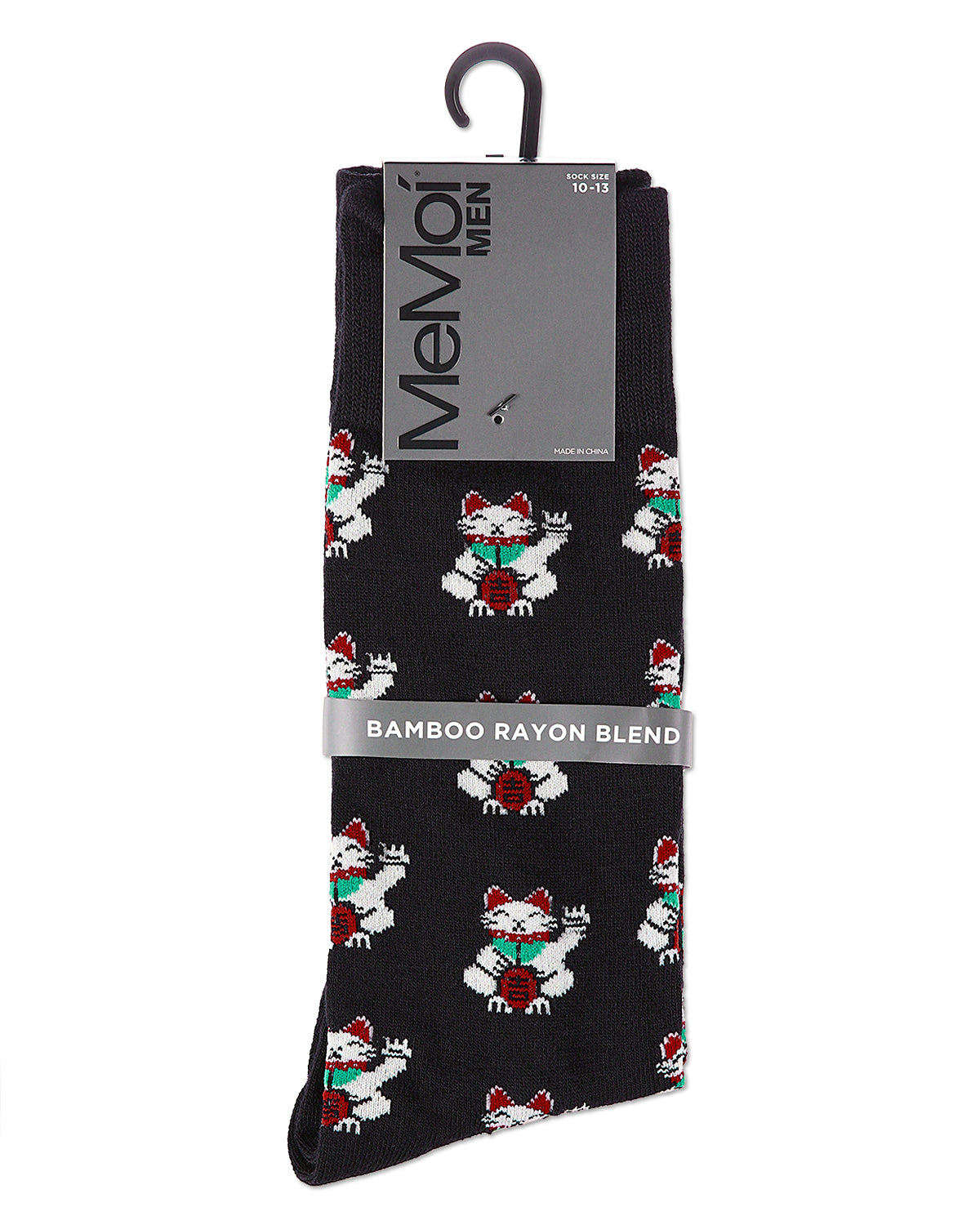 Lucky Cat Maneki-Neko Men's Bamboo Blend Crew Socks : Color: Asphalt