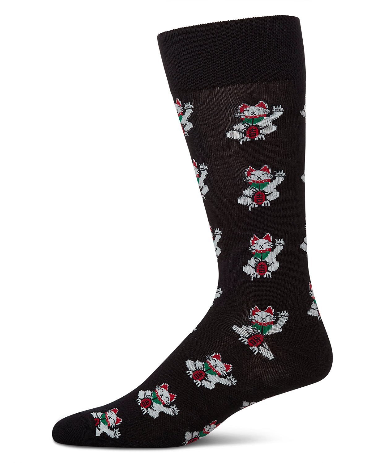 Lucky Cat Maneki-Neko Men's Bamboo Blend Crew Socks : Color: Asphalt