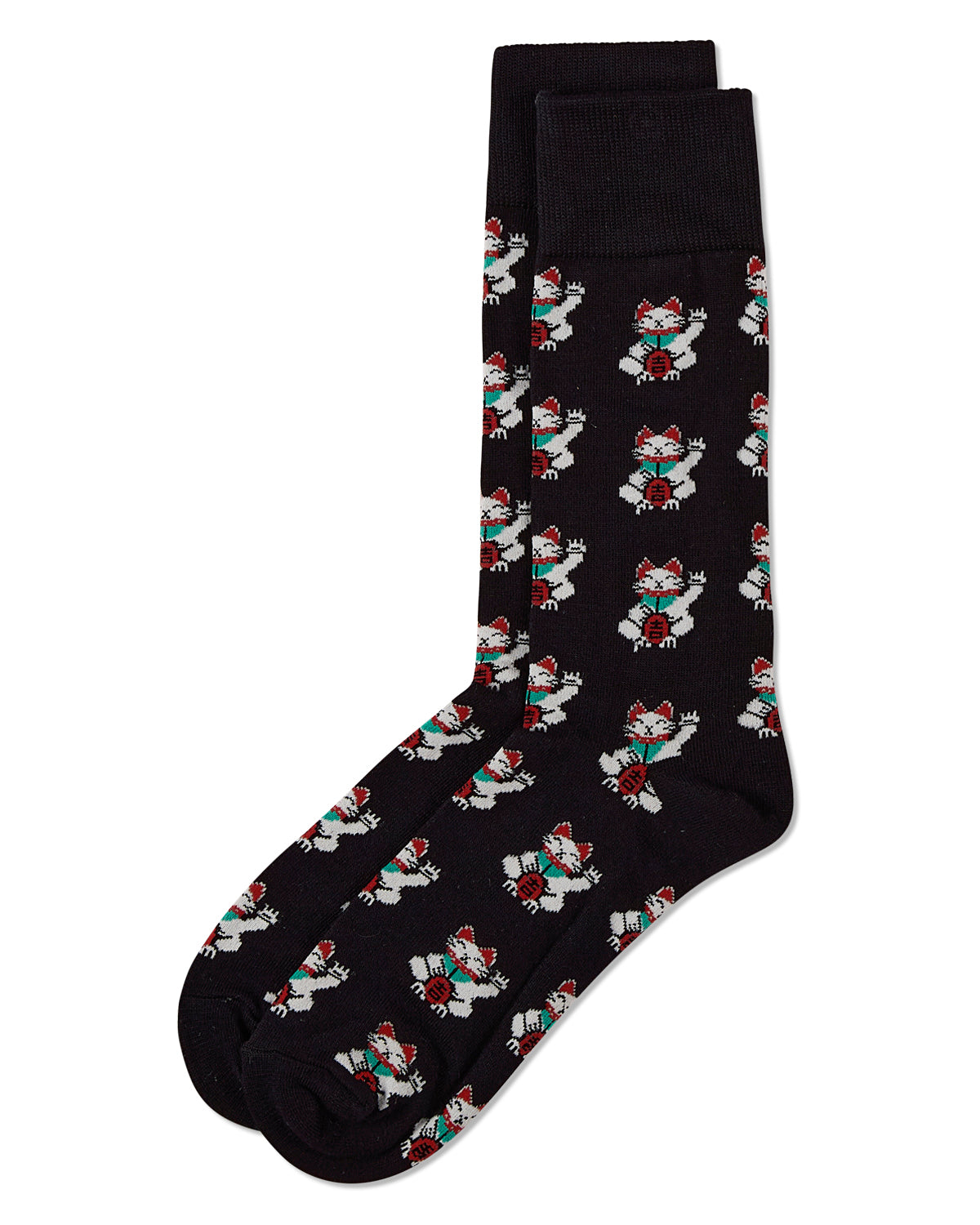 Lucky Cat Maneki-Neko Men's Bamboo Blend Crew Socks : Color: Asphalt