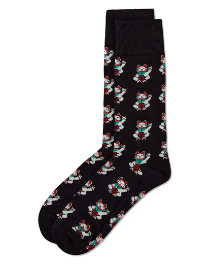 Lucky Cat Maneki-Neko Men's Bamboo Blend Crew Socks : Color: Asphalt