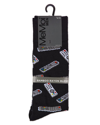 Control Center Remote Men's Bamboo Blend Crew Socks : Color: Black