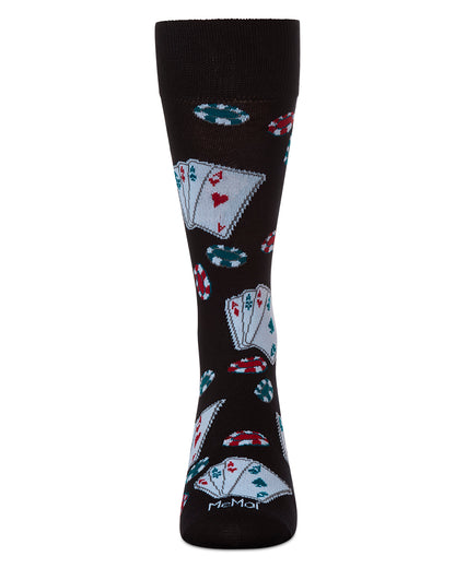Poker Face Playing Card Bamboo Blend Men's Crew Socks : Color: Black