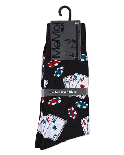 Poker Face Playing Card Bamboo Blend Men's Crew Socks : Color: Black
