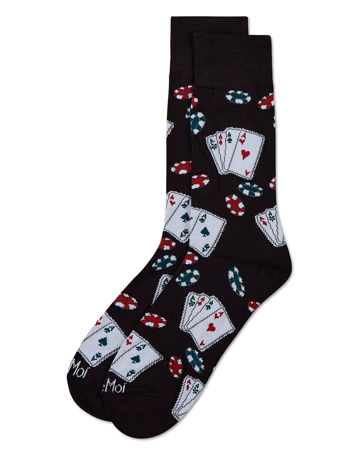 Poker Face Playing Card Bamboo Blend Men's Crew Socks : Color: Black