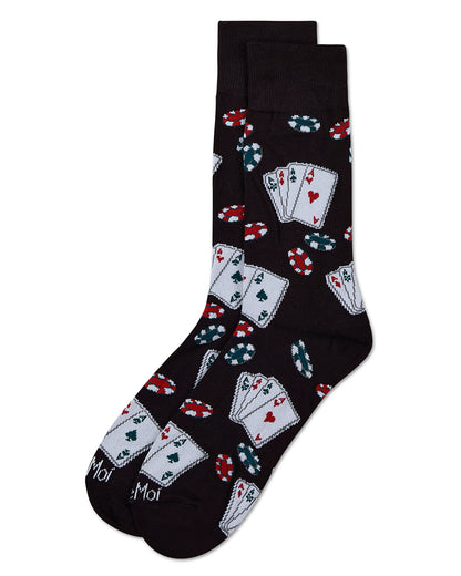 Poker Face Playing Card Bamboo Blend Men's Crew Socks : Color: Black