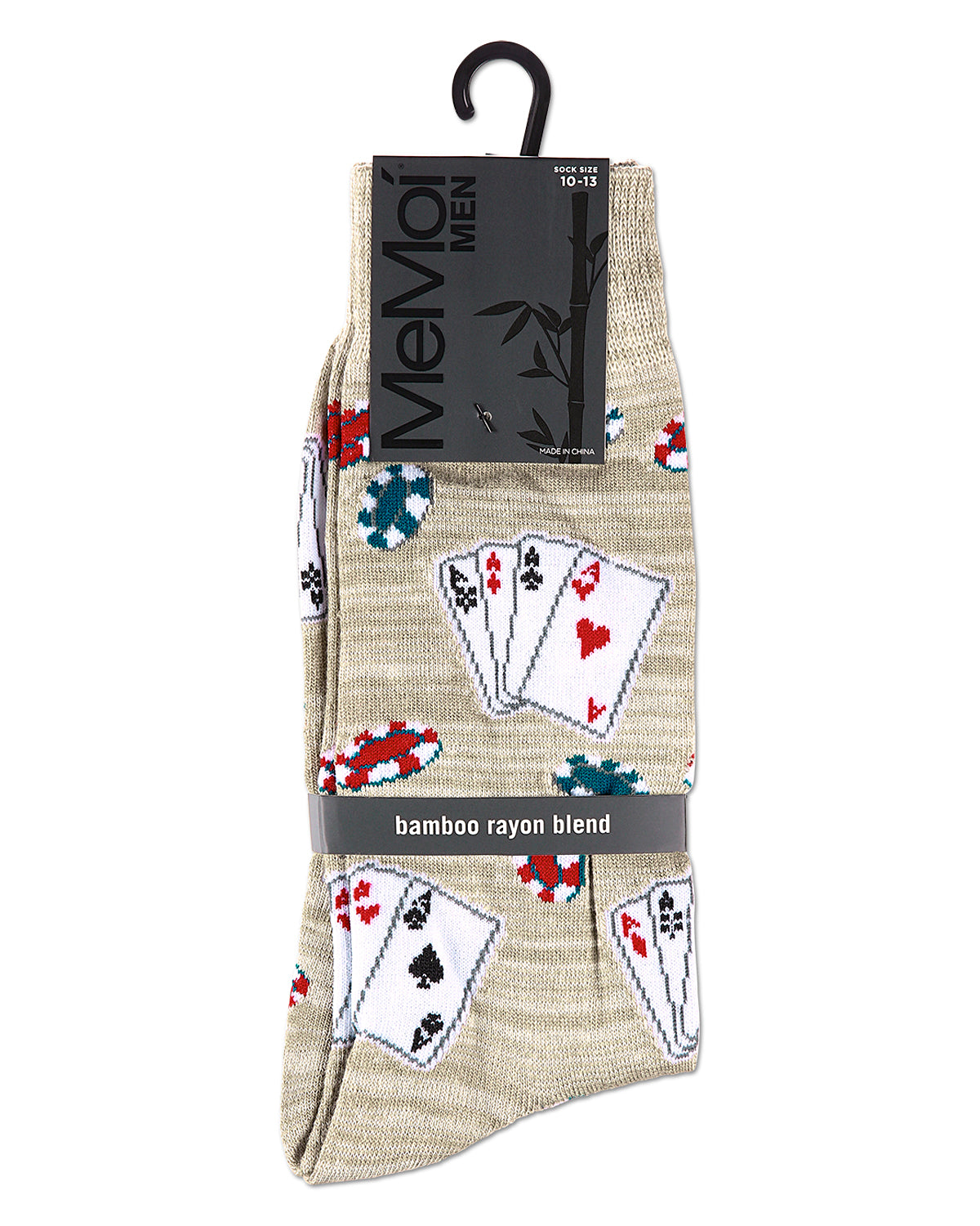 Poker Face Playing Card Bamboo Blend Men's Crew Socks : Color: Crockery