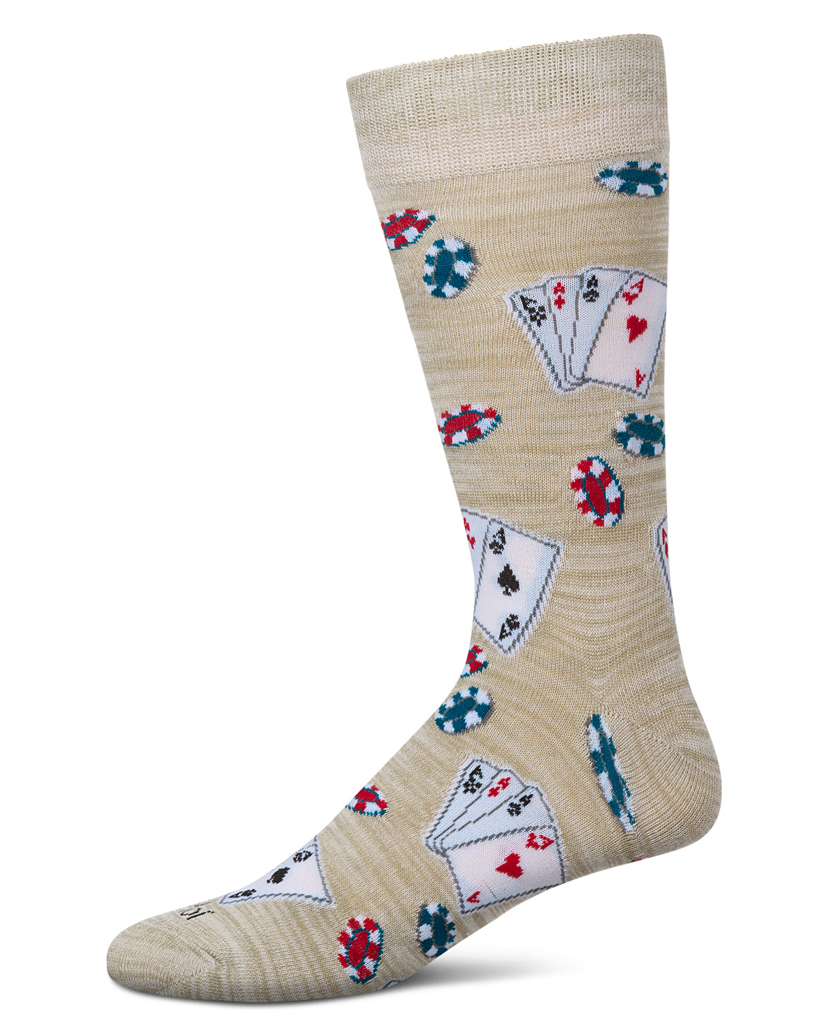 Poker Face Playing Card Bamboo Blend Men's Crew Socks : Color: Crockery
