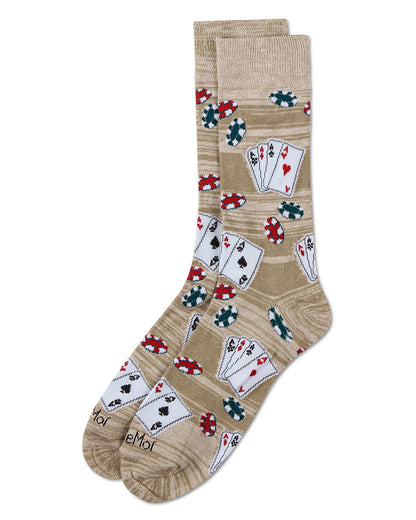 Poker Face Playing Card Bamboo Blend Men's Crew Socks : Color: Crockery