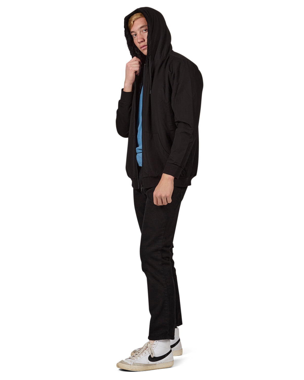 Men's Zip-Up Rayon Blend Hoodie with Faux Fur Lining -  Introductory Special