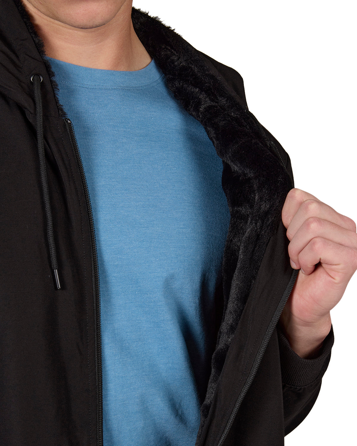 Men's Zip-Up Rayon Blend Hoodie with Faux Fur Lining -  Introductory Special