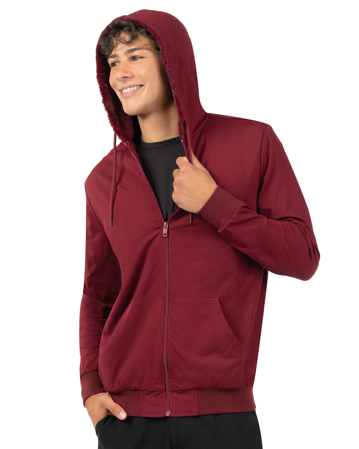 Zip-Up Rayon-Blend Hoodie with Faux Fur Lining - Introductory Special