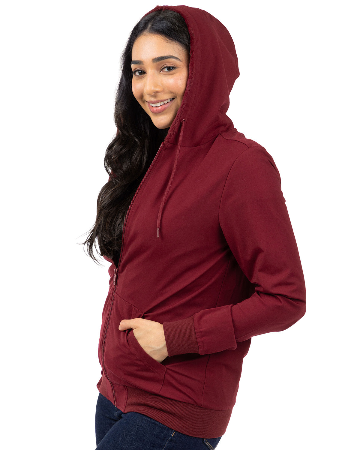 Zip-Up Rayon-Blend Hoodie with Faux Fur Lining - Introductory Special
