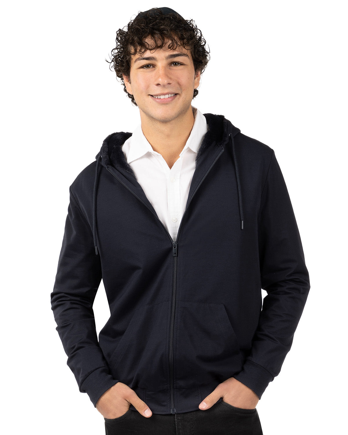Zip-Up Rayon-Blend Hoodie with Faux Fur Lining - Introductory Special