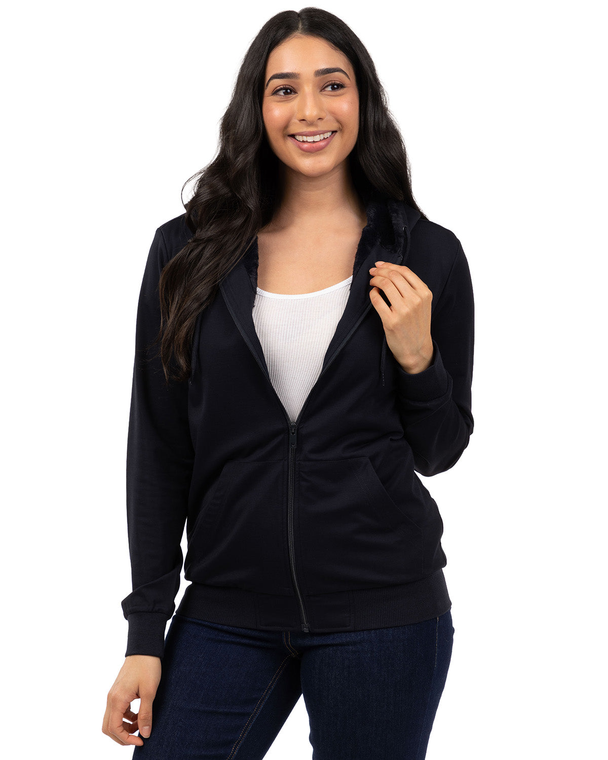 Zip-Up Rayon-Blend Hoodie with Faux Fur Lining - Introductory Special