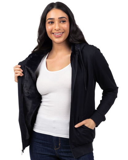 Zip-Up Rayon-Blend Hoodie with Faux Fur Lining - Introductory Special