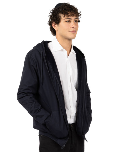 Zip-Up Rayon-Blend Hoodie with Faux Fur Lining - Introductory Special