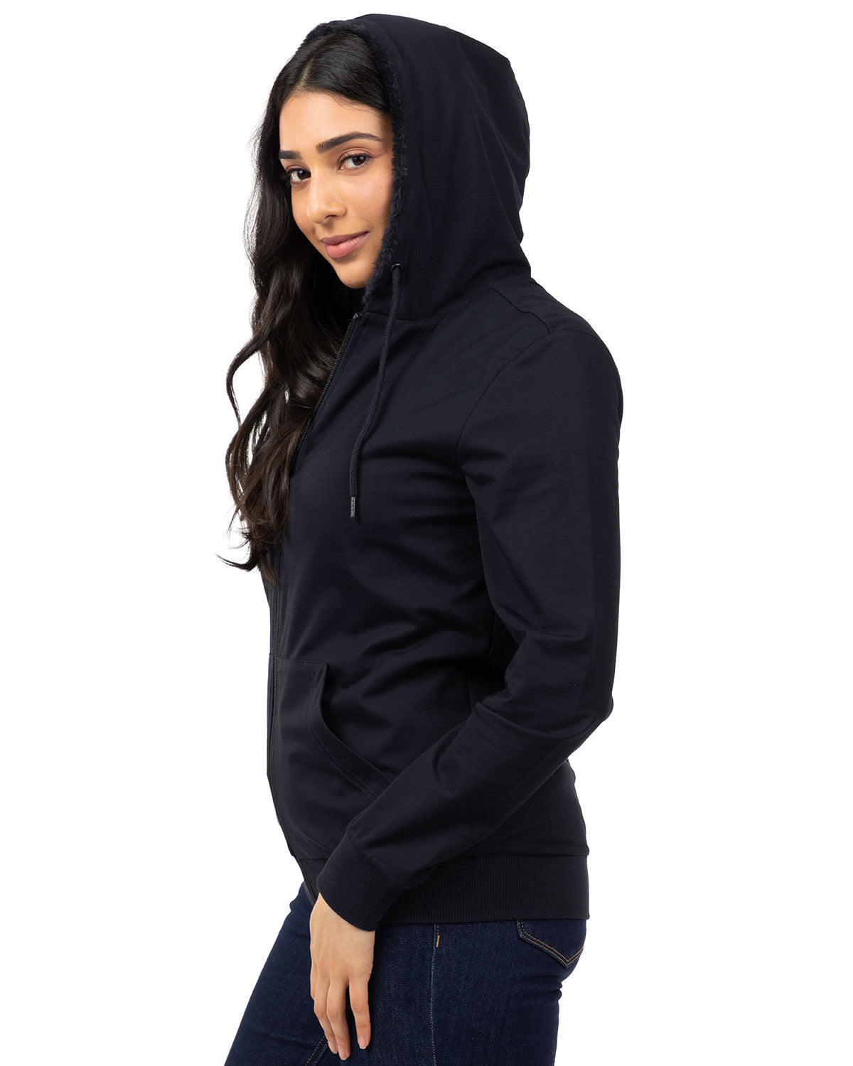 Zip-Up Rayon-Blend Hoodie with Faux Fur Lining - Introductory Special