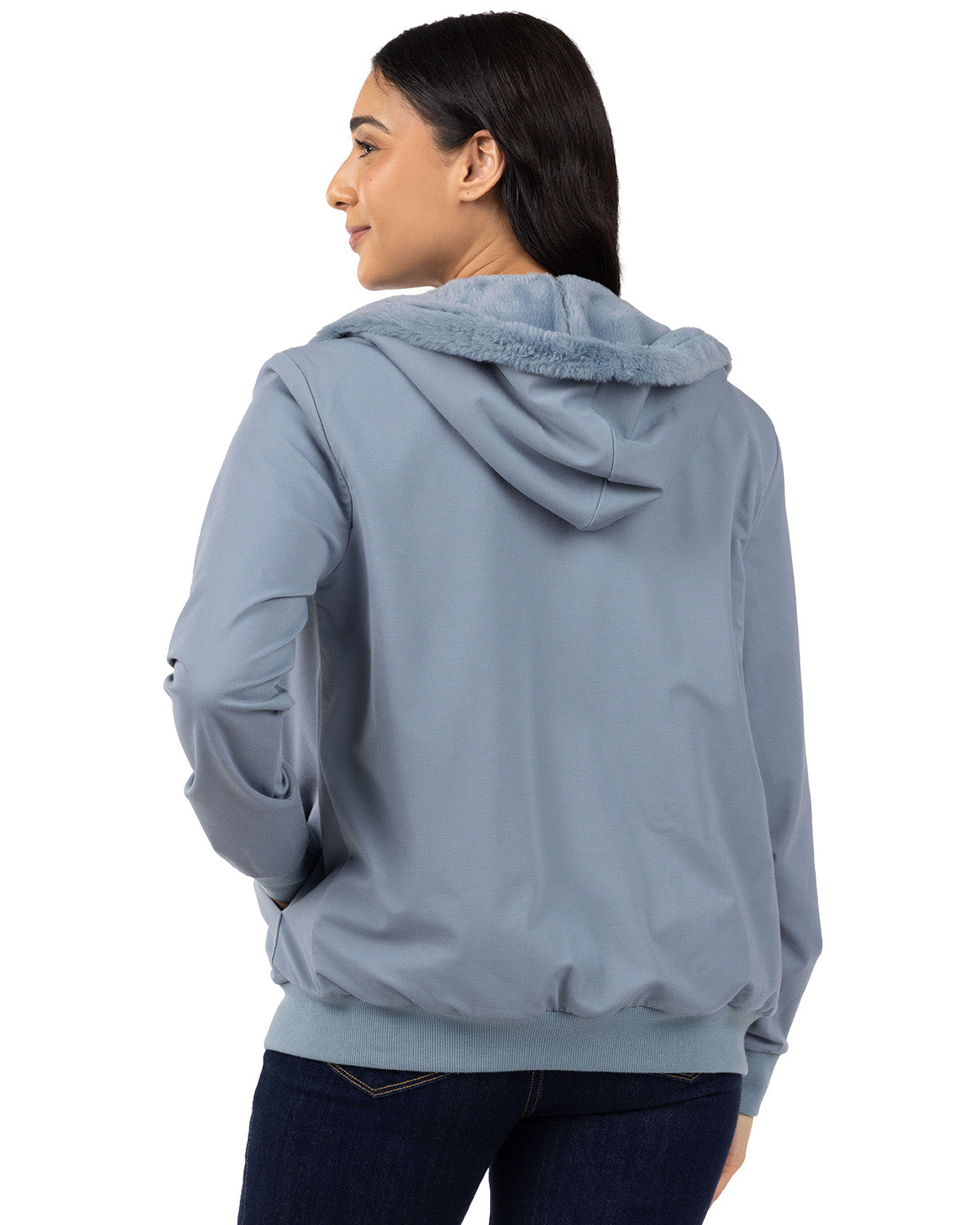 Zip-Up Rayon-Blend Hoodie with Faux Fur Lining - Introductory Special