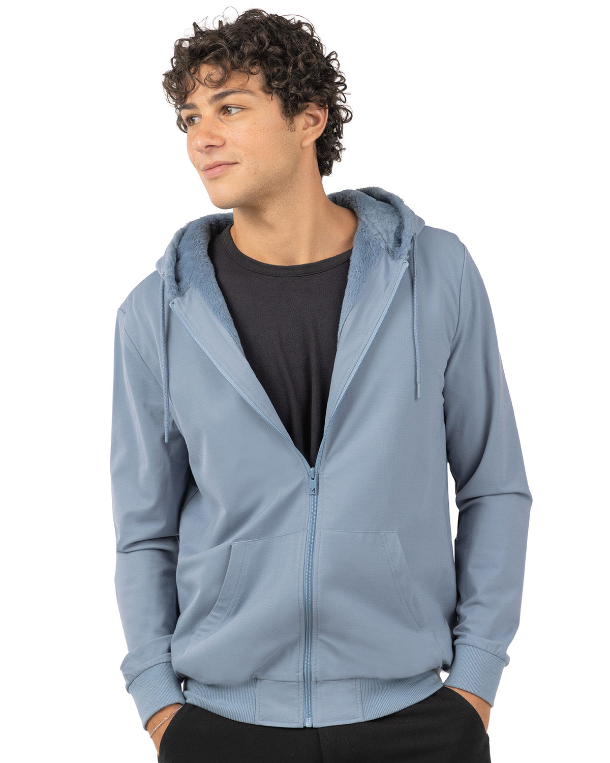 Zip-Up Rayon-Blend Hoodie with Faux Fur Lining - Introductory Special
