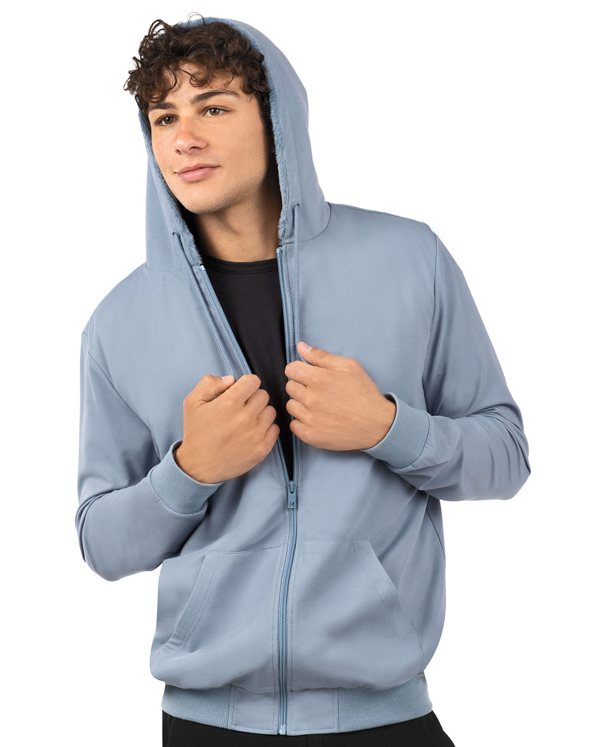 Zip-Up Rayon-Blend Hoodie with Faux Fur Lining - Introductory Special