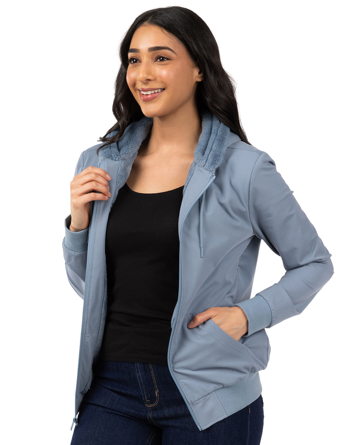 Zip-Up Rayon-Blend Hoodie with Faux Fur Lining - Introductory Special
