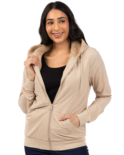 Zip-Up Rayon-Blend Hoodie with Faux Fur Lining - Introductory Special