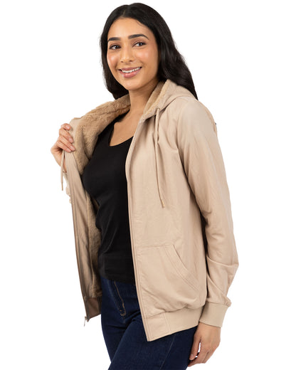 Zip-Up Rayon-Blend Hoodie with Faux Fur Lining - Introductory Special