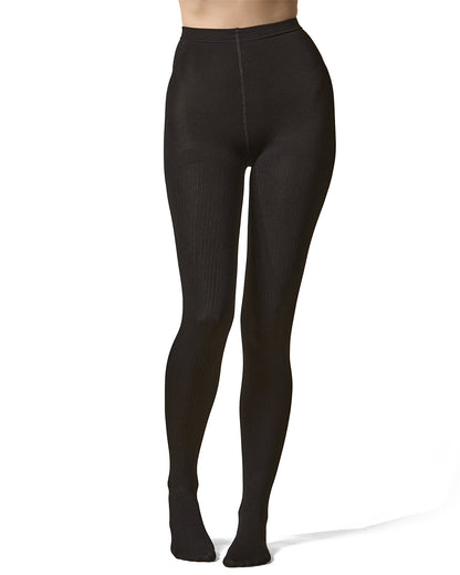 Women's Ribbed Plush Lined Fleece Opaque Winter Tights : Color: Black