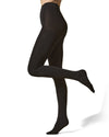 Women's Ribbed Plush Lined Fleece Opaque Winter Tights : Color: Black