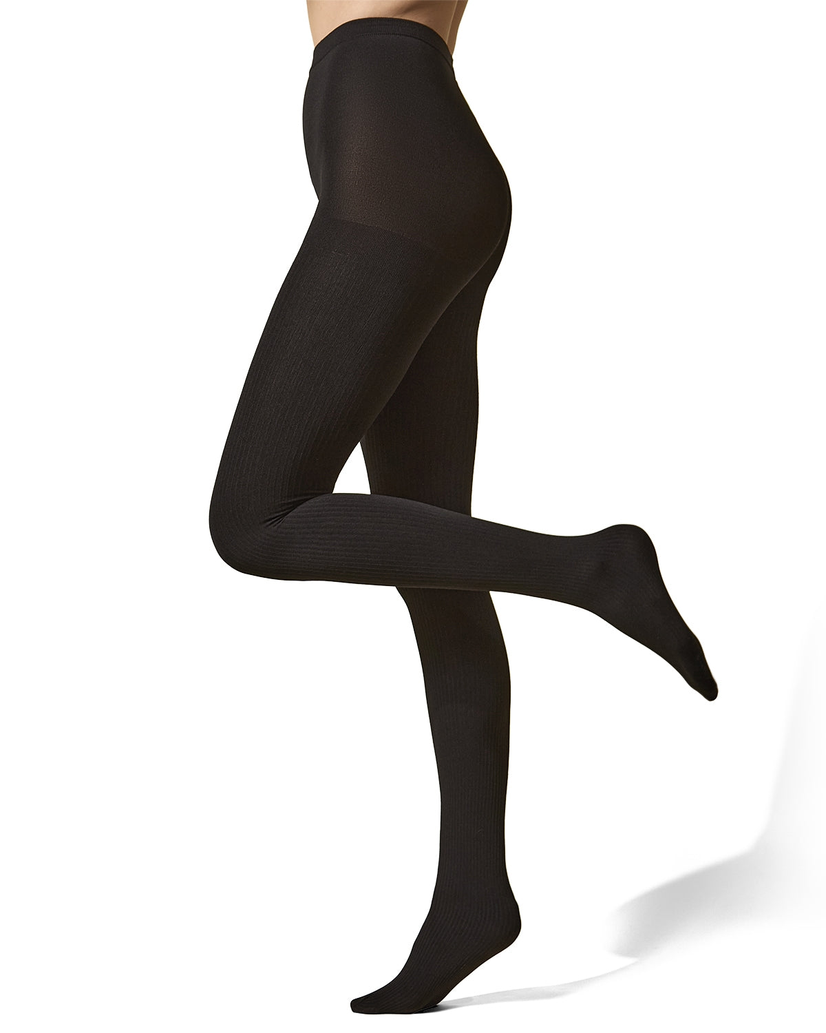 Women's Ribbed Plush Lined Fleece Opaque Winter Tights : Color: Black