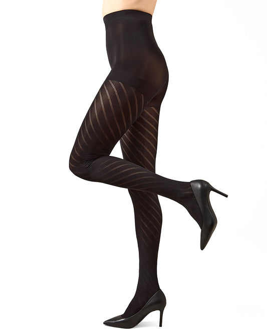 Spiral Opaque Control Top Tights: Color: Black