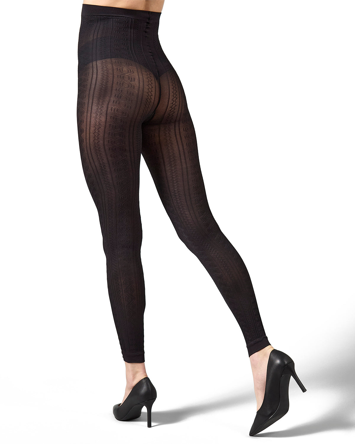 Textured Semi-Opaque Footless Tights: Color: Black