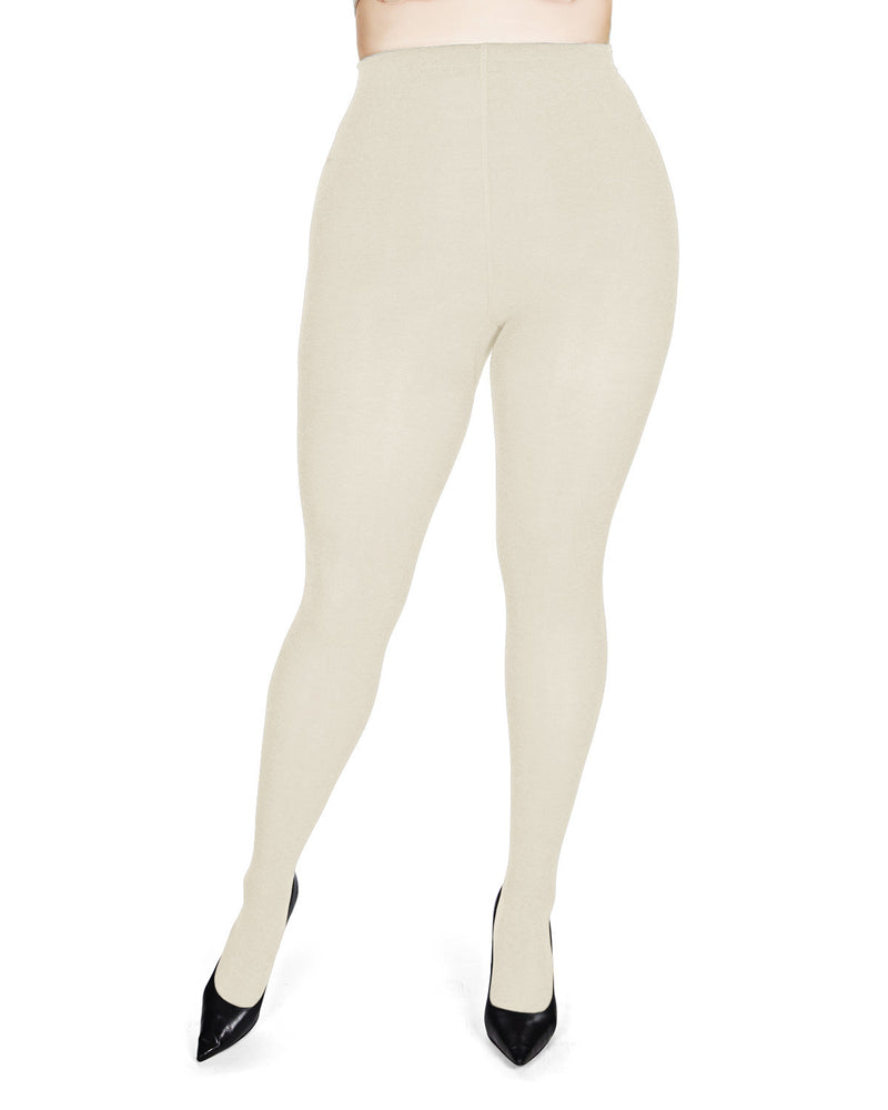 Women's Flat Knit Fleece Lined Tights - A New Day™ Ivory 1X