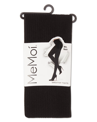 Women's Opaque Pin Ribbed Cotton Sweater Tights : Color: Black