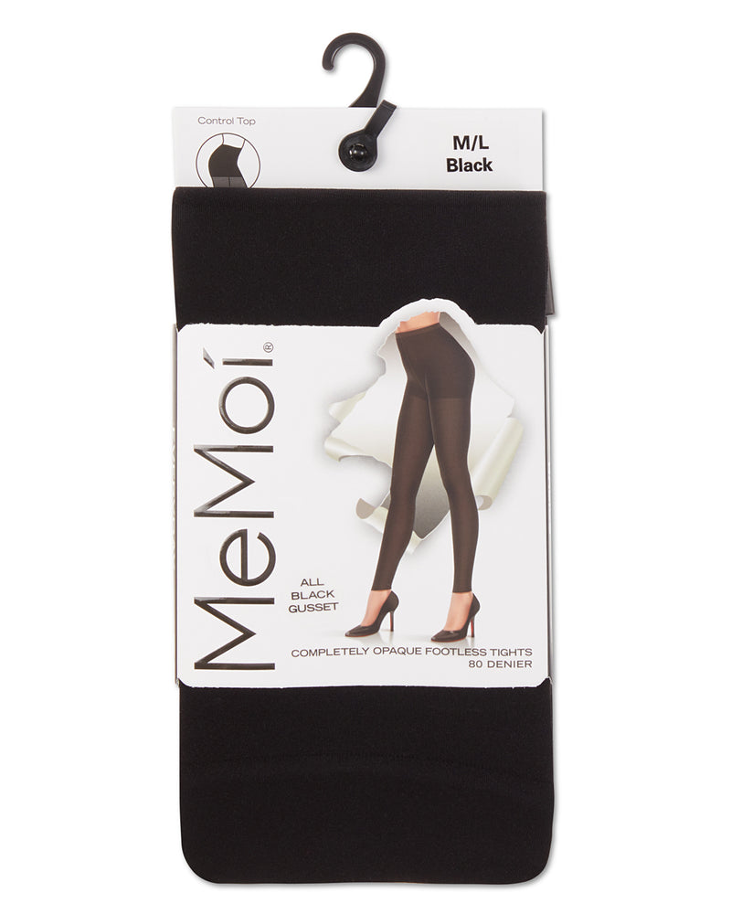 Memoi Womens Black Stirrup Opaque Tights MTO02211 - Tiptoe Boutique