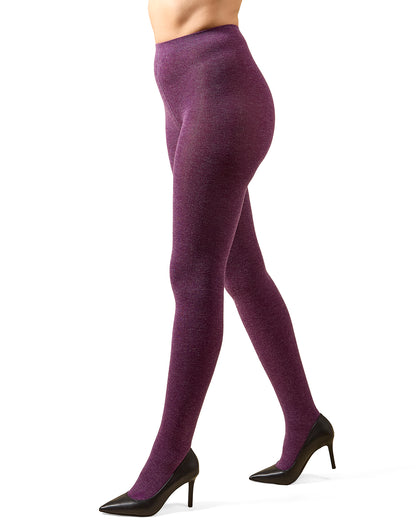 Shiny Cotton Blend Seamless Sweater Tights : Color: Eggplant