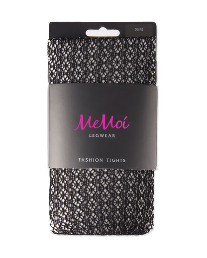 Women's Crochet Lurex Net Nylon Tights : Color: Black/Silver