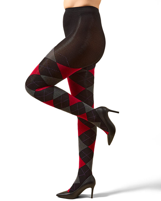 Classic Large-Print Argyle Sweater Tights : Color: Black-Red