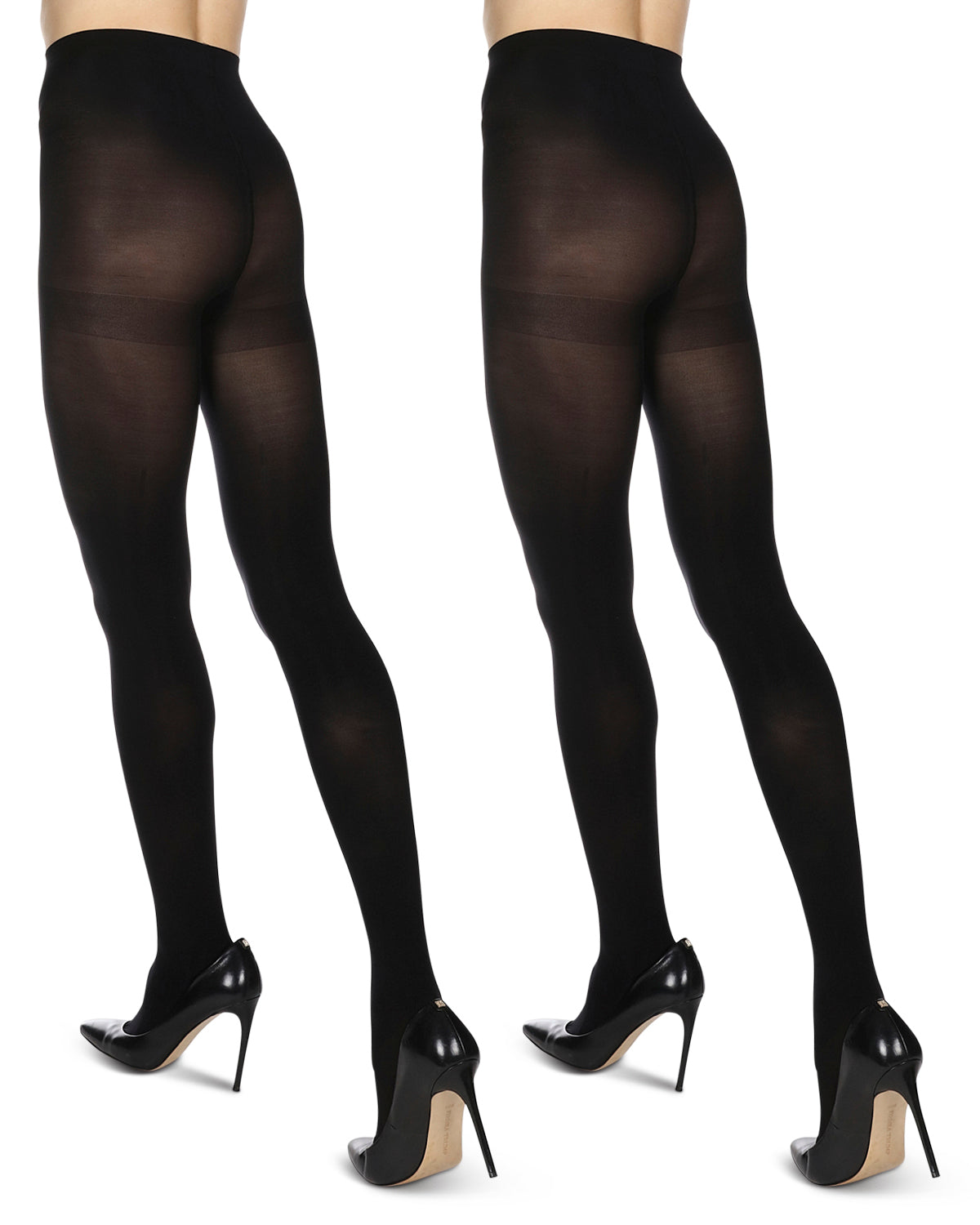 Women's 2 Pair Pack Microfiber Opaque Non-Control Top Tights : Color: Black