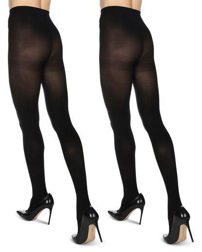 Women's 2 Pair Pack Microfiber Opaque Non-Control Top Tights : Color: Black