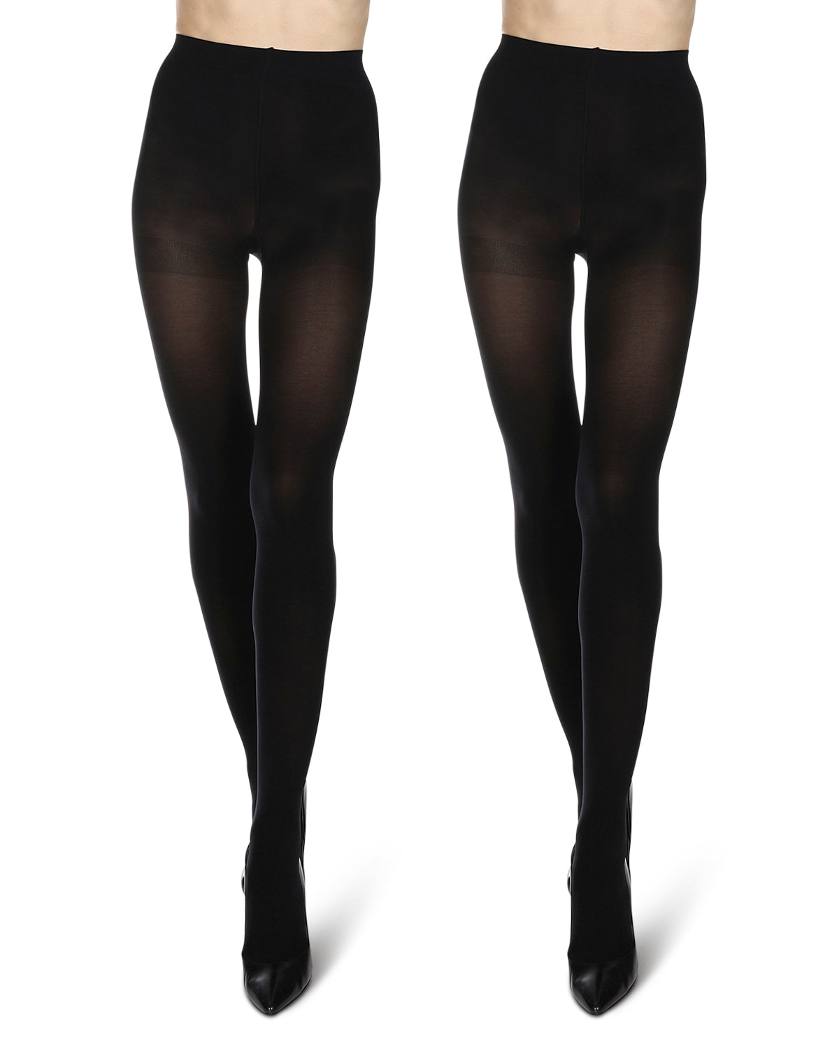 Women's 2 Pair Pack Microfiber Opaque Non-Control Top Tights : Color: Black