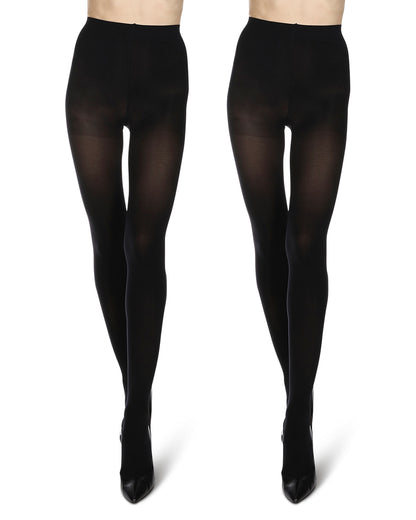 Women's 2 Pair Pack Microfiber Opaque Non-Control Top Tights : Color: Black